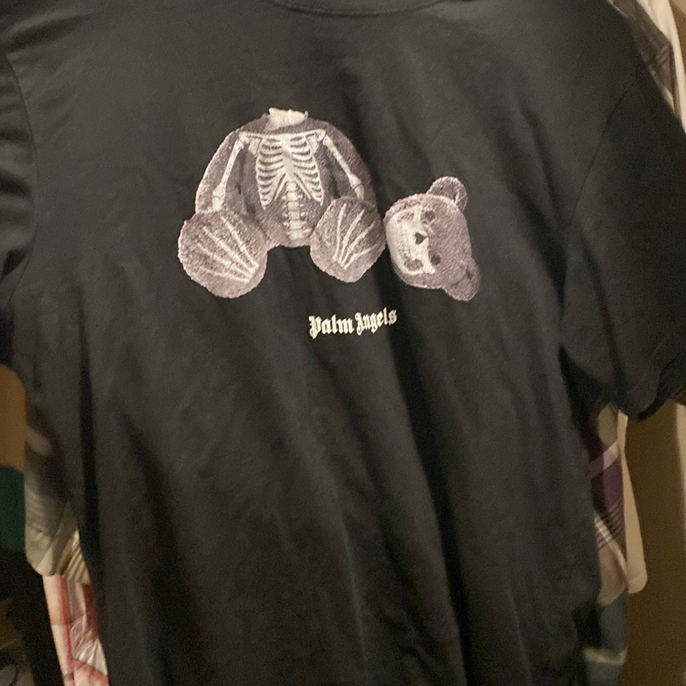Palm Angels Black Tee with Skeleton Bear Design